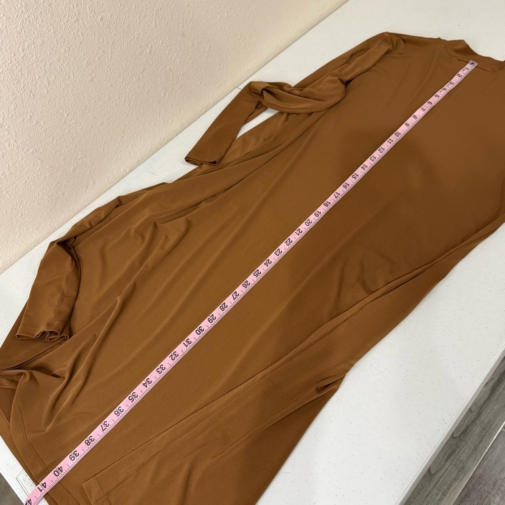 Susan Graver Liquid Knit Dress A-Line Long Sleeves Mock Neck Gold Women’s Size L - Picture 7 of 9